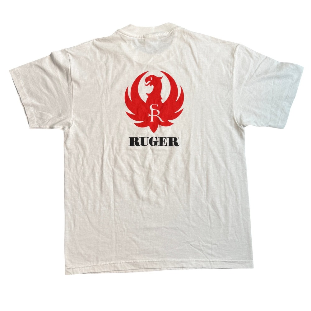 Vintage Ruger Firearms Phoenix Logo Graphic T-Shirt Mens White Short Sleeve L